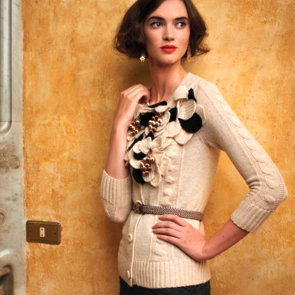 Anthropologie Yellow Bird Dimensional Petals Alpaca Cardigan Sweater- Size Small